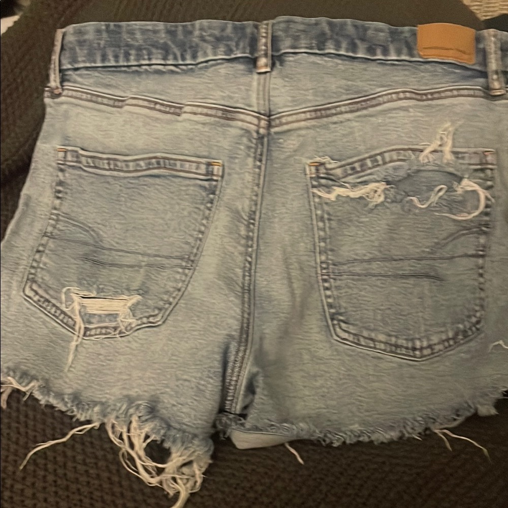 Blue Distressed Jean Shorts with Frayed Hem